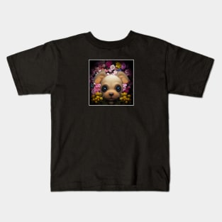 puppy in the middle of flowers Kids T-Shirt